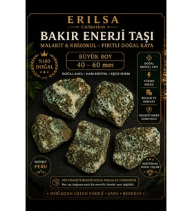 Sertifikalı Bakır Enerji Taşı Kütle - Malakit Krizokol Piritli Doğal Kaya 60-80 mm Büyük Boy