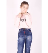 Toontoy Kız Çocuk Taş İşlemeli Kapşonlu Sweatshirt (Pudra)
