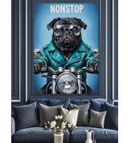 Mavi Arka Plan Bulldog Köpek Dekoratif Kanvas - Mdf Ahşap Tablo