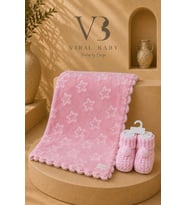 Lüks 2'li Bebek Hediye Seti Kabartmalı Welsoft Peluş Yıldız Battaniye & Pon