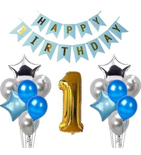 GÜMÜŞ MAVİ DOĞUM GÜNÜ BALON SET