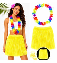 Neon Sarı Hawaii Etek 40 cm ve Rengarenk Hawaii Kolye