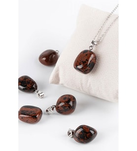 Sertifikalı Tımbıl Model Kahverengi Obsidyen Taşı Kolye (GÜMÜŞ APARATLI) (Çok Renkli)