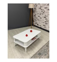 Kumsal Oval Kenar 100 60 Beyaz Orta Sehpa
