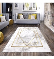 Beyaz Gold Desenli Yıkanabilir Kaymaz Taban Leke Tutmaz Modern Salon Halısı ve Yolluk