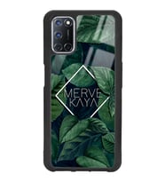 Oppo A72 Uyumlu Yeşil Yapraklı Kare İsim Tasarımlı Glossy Telefon Kılıfı