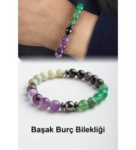 Başak Burç Bilekliği Amazonit-Yeşil Akik-Ametist-Obsidyen Doğal Taş 8mm Bileklik