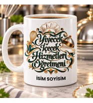 Kişiye Özel Yiyecek İçecek Hizmetleri Öğretmeni Aşçı Şapkası ve Servis Kapağı Desenli Kupa Bardak