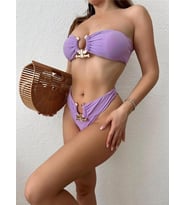 Açık Lila Tokalı İtalyan Kumaş Bikini Takımı