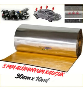 Araç Oto Ses Isı Yalıtım Bandı 3mm x 30cmx10metre Alüminyum Folyolu Kauçuk Bant Izolasyon Malzemesi