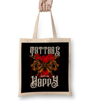 Tattoos Make Me Happy You Artistic Inked Tattooed Bez Çanta Uzun Saplı