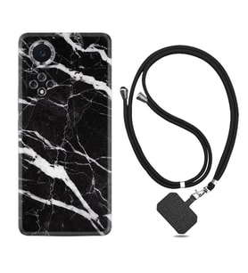 Huawei Nova Y70 Y90 Nova 9 SE  Kılıf Boyun Askılı Silikon Siyah Şerit Mermer 1318