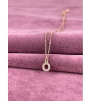 Taşlı Ö Harfi Rose Yaldızlı Gümüş Kadın Kolye