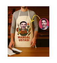 Kişiye Özel Karikatür Fotoğraflı ve İsimli Mutfak Önlüğü Mangal Ustası (Krem)