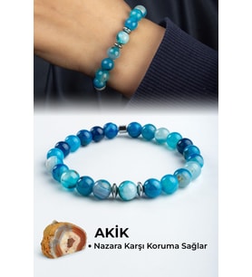 Madagaskar Akik Doğal Taş Mavi Küre Kesim 8mm Bileklik