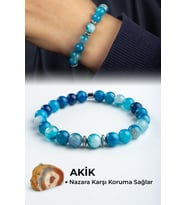 Madagaskar Akik Doğal Taş Mavi Küre Kesim 8mm Bileklik