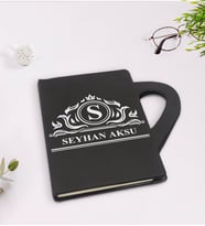 BK Gift Kişiye Özel İsimli Kupa Şeklinde Siyah Termo Deri Defter Model 12