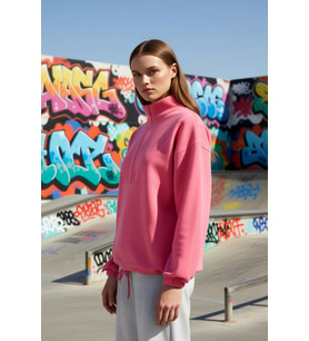 Kadın Moda Şık Regular Fermuarlı Yaka Düşük Kol Regular Fermuar Detaylı Polar Örme Sweatshirt