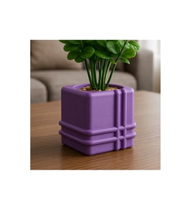 Alvera Square Planter – 3D Baskı Izgara Desenli Küp Saksı-Mor