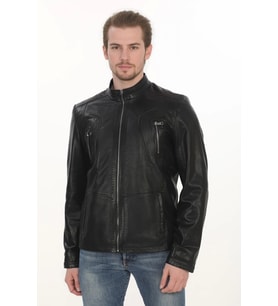 Erkek Motorcu Ruhuna Hitap Eden Derimont Slim Fit Hakiki Kuzu Derisi Siyah Erkek Deri Ceket