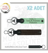 Motor Tutkunlarına Özel, İsim Plaka ve B Rh (-) Kan Grubu Yazılı x2 Anahtarlık, Yeşil-K Kahve-Syh (Çok Renkli)