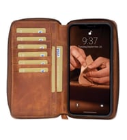 Bouletta Apple iPhone XS Max Uyumlu Deri Fermuarlı Cüzdan Kılıf TN11 Taba