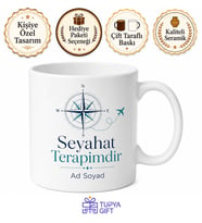 Travel Is My Therapy Yazılı Seyahat Terapimdir Baskılı Porselen Kupa Bardak Hediye