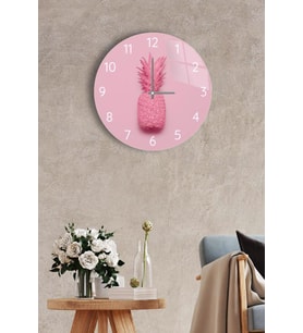 Çap 27 cm Pembe Ananas Dekoratif Cam Saat