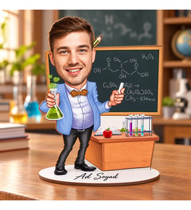 Fotoğrafa ve İsme Özel Erkek Öğretmen Karikatür Biblo