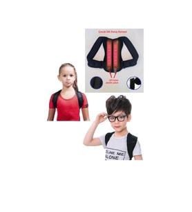Unisex Çocuk Dik Duruş Korsesi Medikal Ortopedik Balenli Korse Posturex Bel Sırt Kambur Korsesi (Siyah)