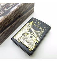 Wings İsme Özel Galata Kabartmalı Bakır Gazlı Metal Çakmak  Hediyelik Kutusunda