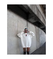 Oversize Üç İplik Bisiklet Yaka Baskılı SweatShirt - Beyaz