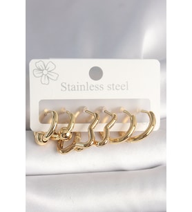 Çelik Gold Renk Yıldız Halka Model Kadın Küpe Seti - Tj-Bkp10388