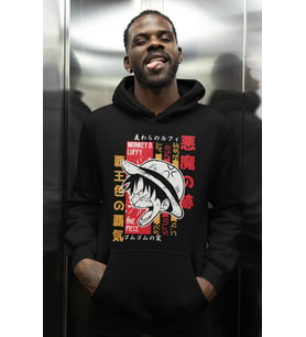 Tasarım One Piece Baskılı Unisex Oversize Monkey D. Luffy Anime Karakter Hoodie