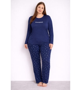 Kadın 7258 Büyük Beden Likralı Uzun Kol Milan Pijama Takımı