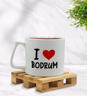 BK Gift I Love Bodrum Tasarımlı Middle Beyaz Kupa Bardak