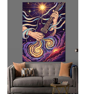 Soyut Mor Spiral Sanat Ve Gitarist Dekoratif Kanvas - Mdf Ahşap Tablo
