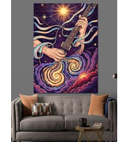 Soyut Mor Spiral Sanat Ve Gitarist Dekoratif Kanvas - Mdf Ahşap Tablo