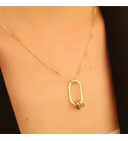 DKMN Gümüş Halka İsimli Ataç Kolye 925 Ayar Kadın Gümüş Kolye (Gold)