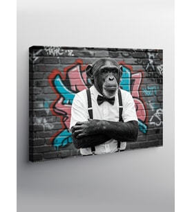 Kanvas Tablo Grafiti Önündeki Maymun