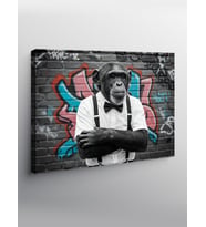 Kanvas Tablo Grafiti Önündeki Maymun