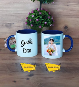 Gelin Kupa Bardak Lacivert Fotoğraflı Düğün Hediyesi