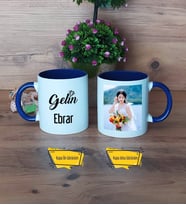 Gelin Kupa Bardak Lacivert Fotoğraflı Düğün Hediyesi