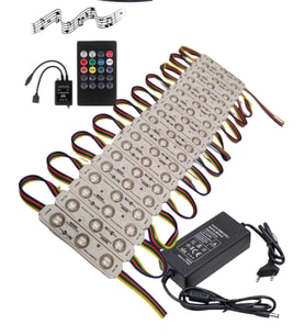 20 Adet 12 Volt Samsung 0.72 Watt 3 Lensli Rgb Led Modül Sese ve Müziğe Duyarlı Kumanda 5A Plastik A