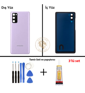 Samsung S20 Fe Lavanta Arka Pil Kapağı Batarya Kapağı Lazer Kesim + Yapıştırıcı ve Vida Seti