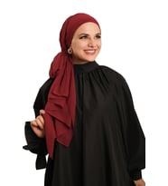 Bordo Pratik Hazır Geçmeli Bone Şal Şifon Düz 2506_16