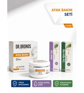 Ayak Bakım ve Nemlendirme Seti DR.BRONOS Ayak Bakım Kremi 150 ml & Kekik Yağı 20 ml & Çay Ağacı Ya