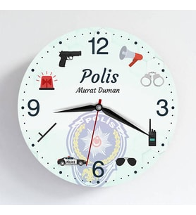 Polise Hediye Kişiye Özel Tasarım Duvar Saati