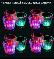 Led Işıklı Eğlence Bardakları - 3 Modlu Renk Değiştiren Bardak 12 Adet