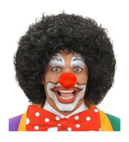 Siyah Renk Kıvırcık Afro Bonus Peruk Saç Ve Kırmızı Sünger Burun Seti